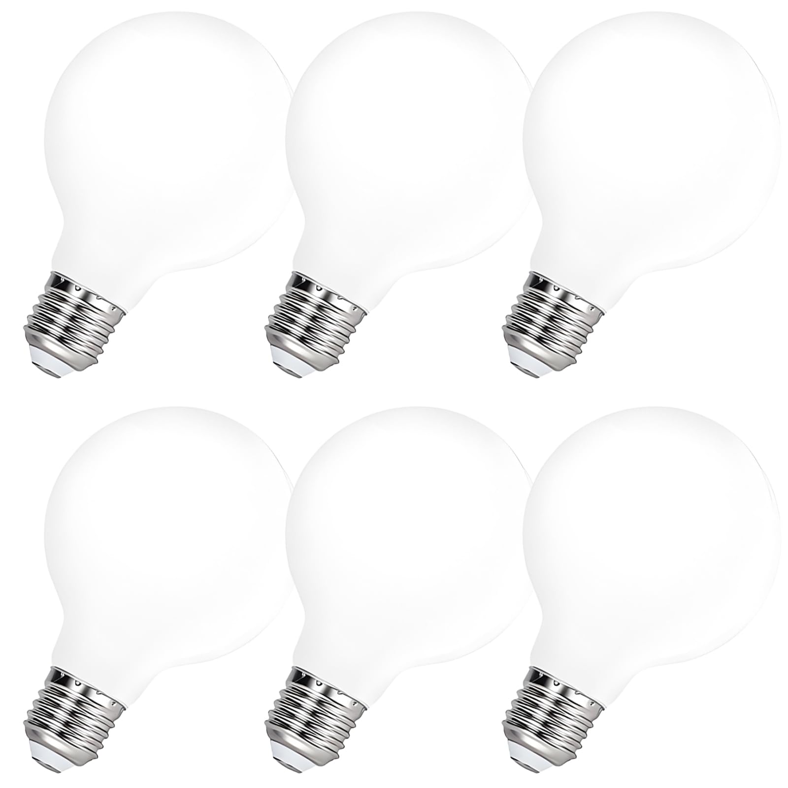 HUAMu E27 Vintage Light Bulbs, 5W (50W Equivalent), Cool White 6500K, Opal White Glass, G80 Globe LED Bulb for Decorative Home Light, 6 Pack