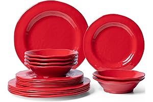 LEHAHA 18-Piece Red Melamine Dinnerware Set, (Service for 6)