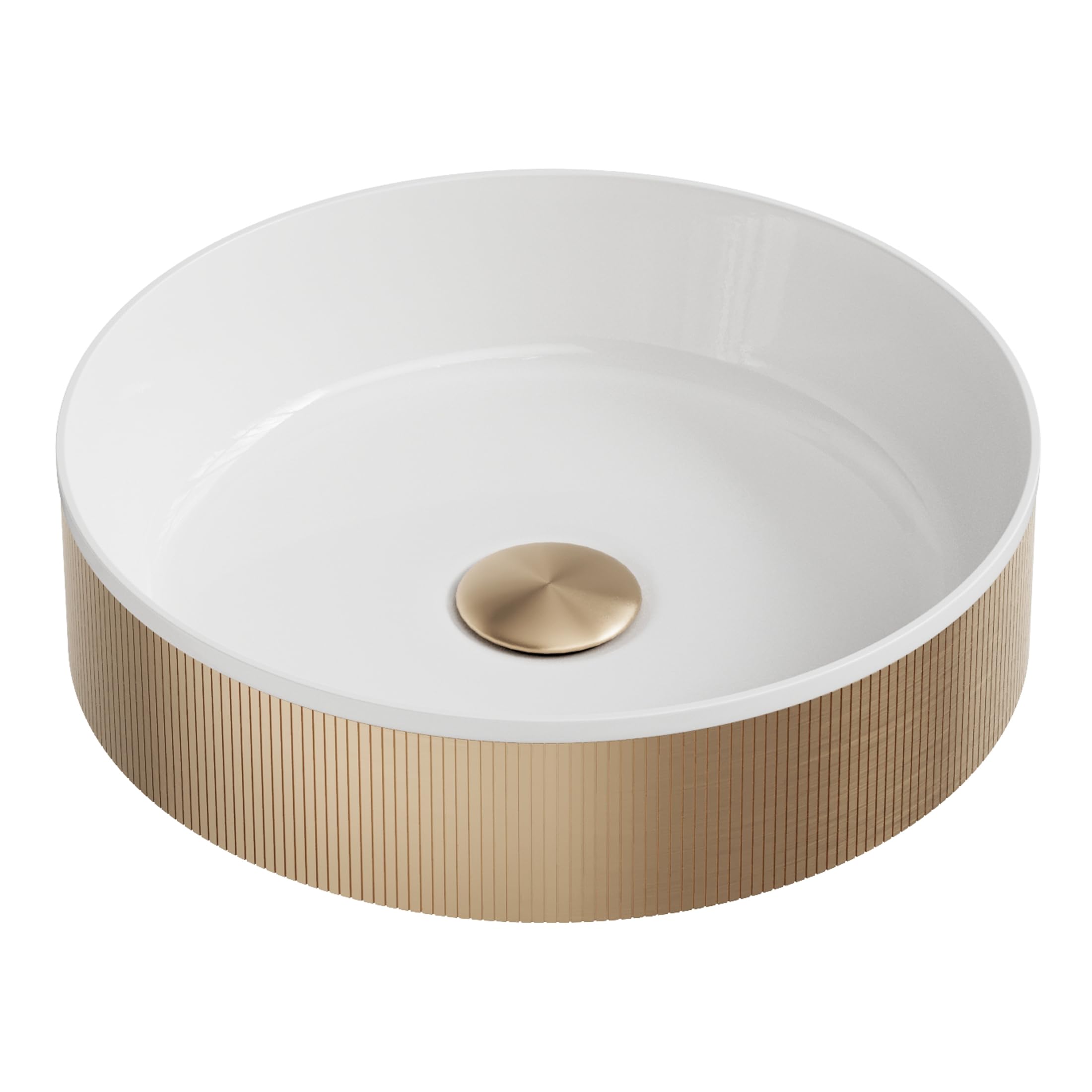 Premium Fluted Countertop Basin Sink with Matching Waste - Polymarble and Stainless Steel (Brushed Brass)