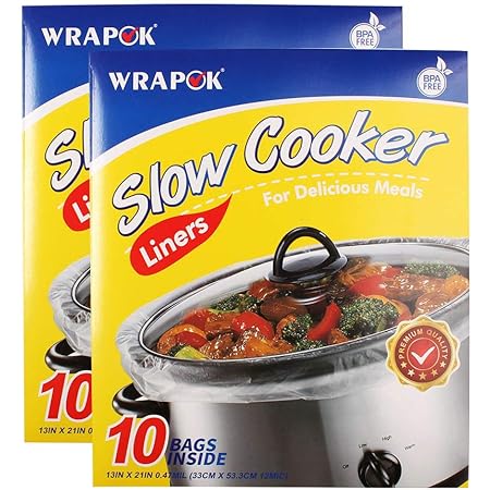 WRAPOK Slow Cooker Liners Kitchen Disposable Cooking Bags BPA Free for Oval or Round Pot, Large Size 13 x 21 Inch, Fits 3 to 8.5 Quarts - 2 Pack (20 Bags Total)