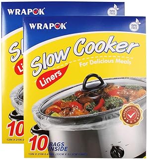 Slow Cooker Liners Kitchen Disposable Cooking Bags BPA Free for Oval or Round Pot, Large Size 13 x 21 Inch, Fits 3 to 8.5 Quarts - 2 Pack (20 Bags Total)