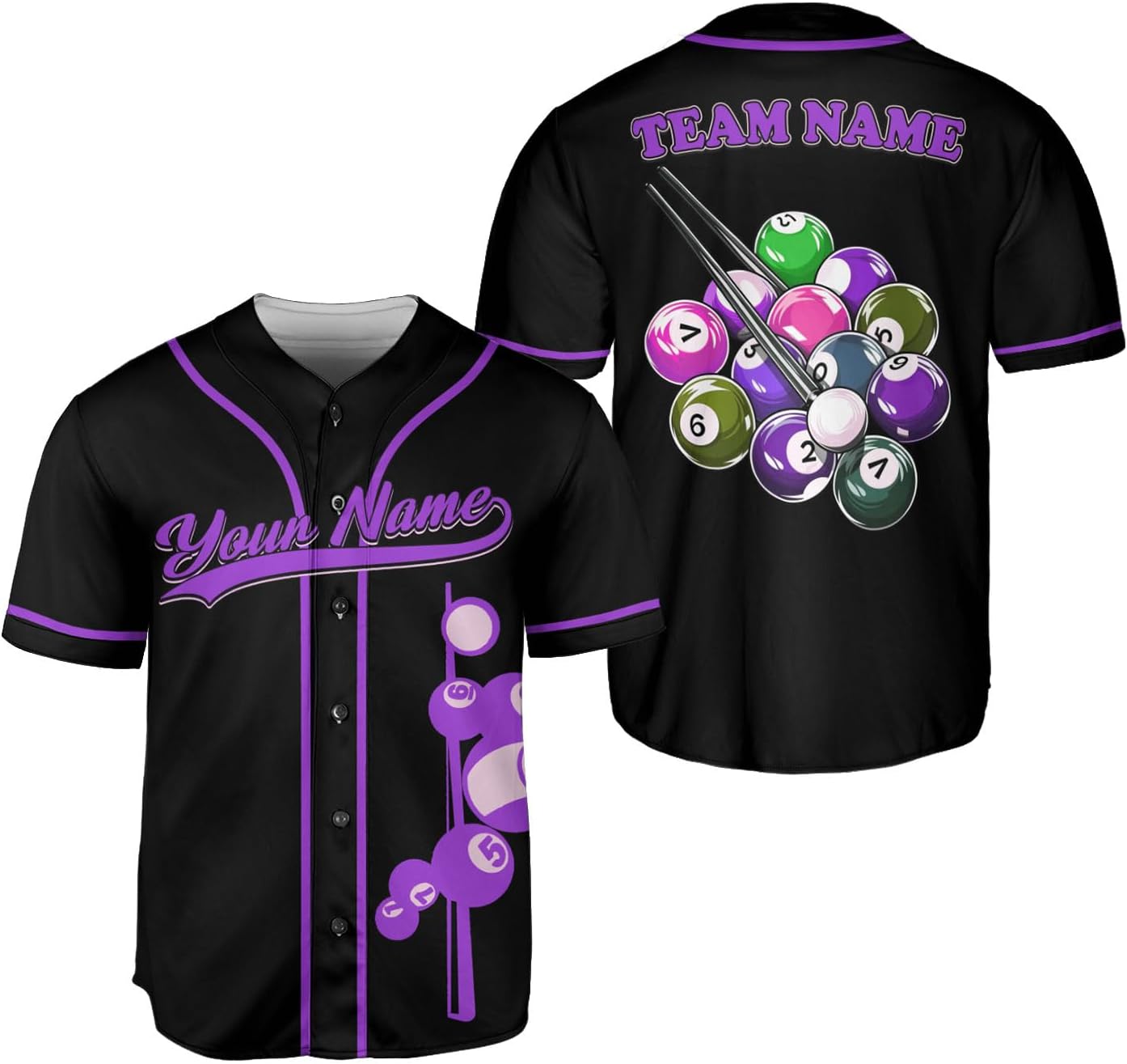 Personalized Billiard Baseball Jersey 3D, 8 Ball Shirt, Billiards Shirts for Men, Billiard Gifts for Men and Women