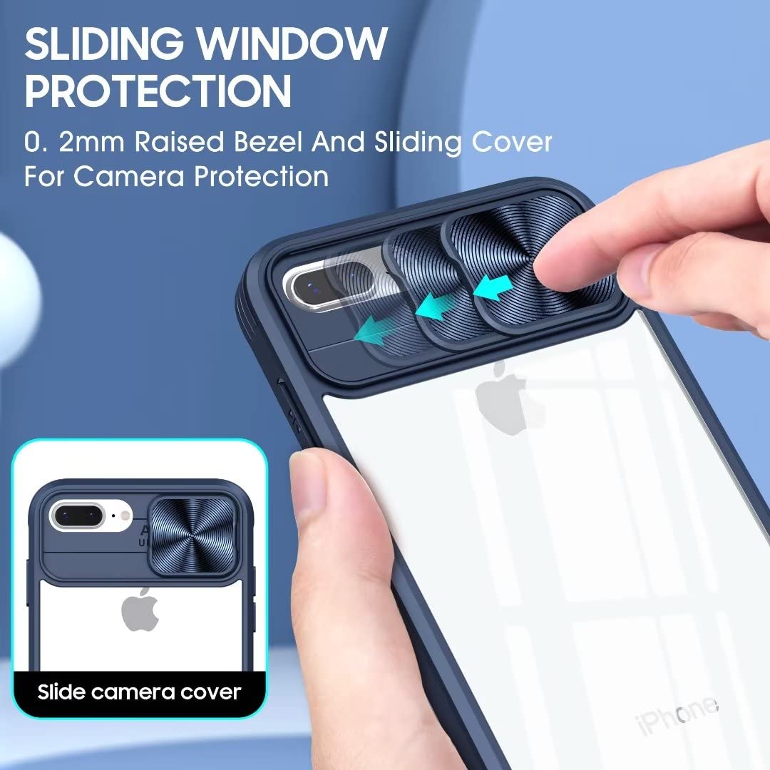 FMPCUON Cover Per IPhone XS Max – Custodia 3 In 1 Con Protezione Fotocamera Scorrevole, Trasparente, Rosa-blu - 3