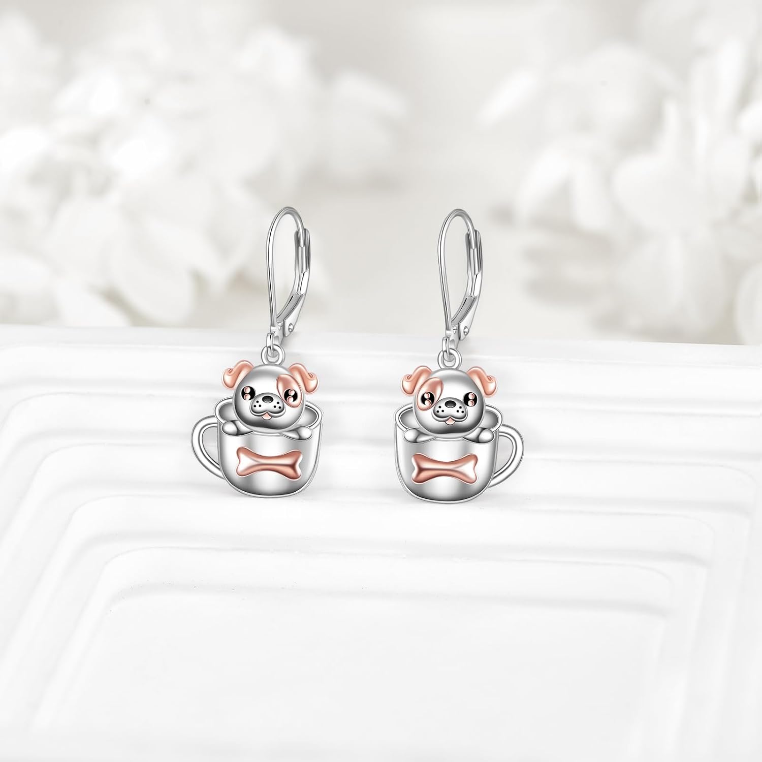 Bulldog Leverback Earrings for Women 925 Sterling Silver Bulldog Dangle Teacup Dog Earrings Animal Jewelry Gift for Women - Image 6