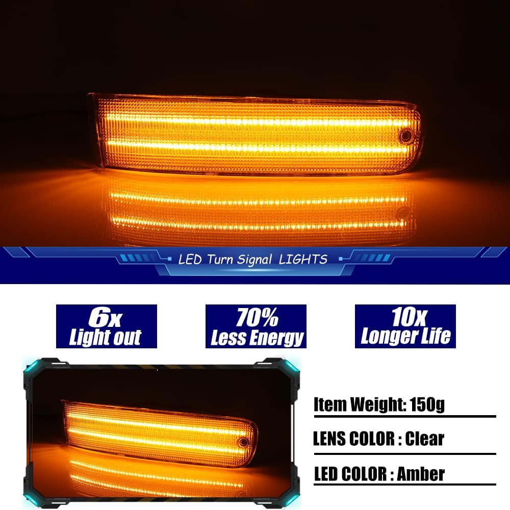 For 1992 1993 1994 1995 1996 Honda Prelude Front Bumper Outer Turn Signal Lights Clear Lens Amber LED