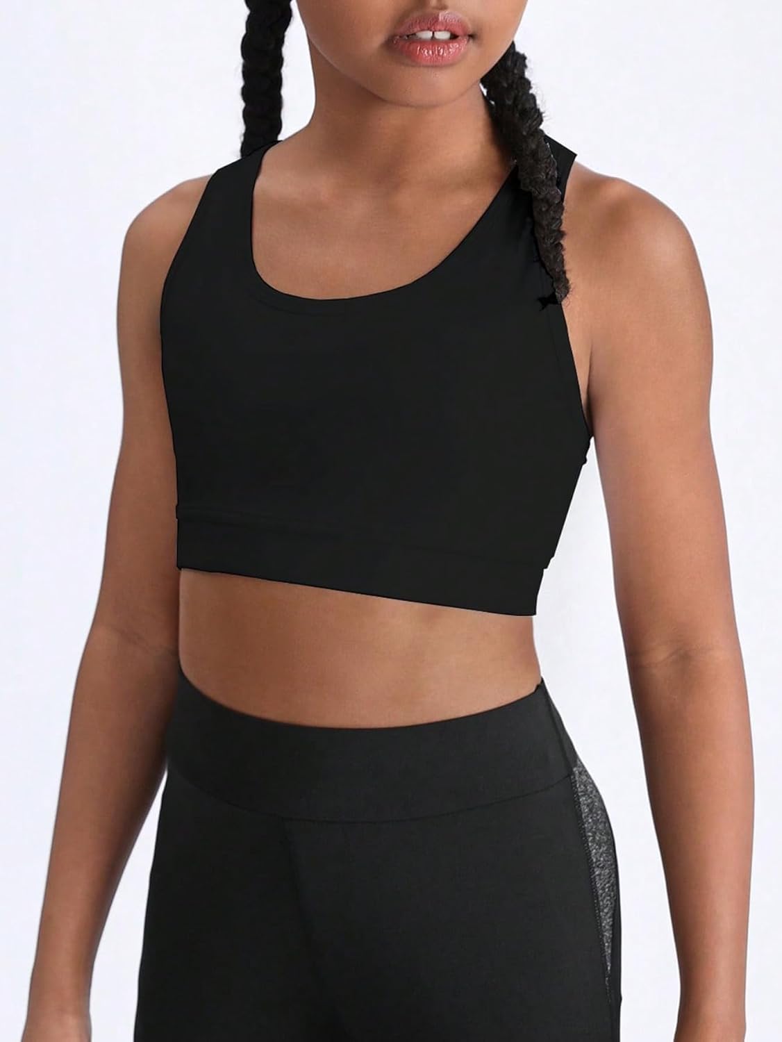 WDIRARA Girl's Twist Back Sports Bras Backless Tank Top Workout Sports Shirts for Gym Black 12Y - Image 2