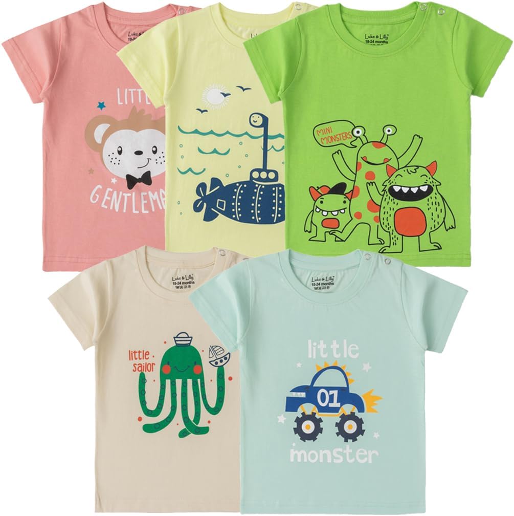 Baby Boys Printed Cotton Half Sleeve Tshirt