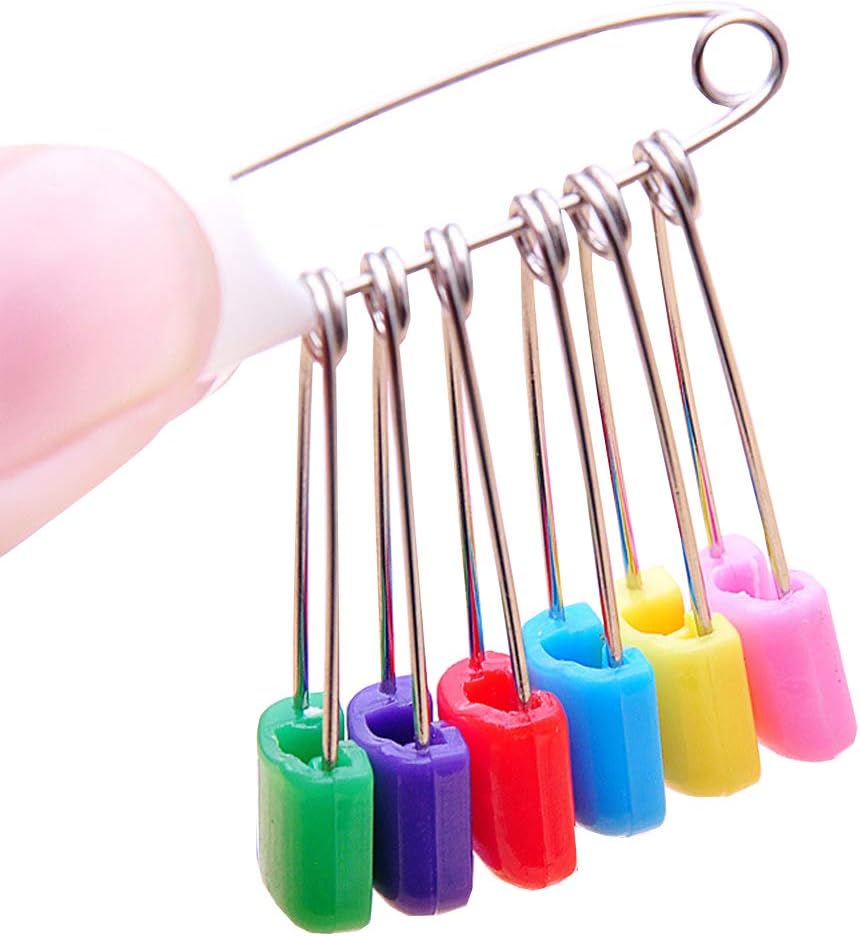 ARTCXC 1Box(100Pcs) 5Colors 55mm/ 2.2 Inch Safety Pins Plastic Head Stainless Steel Diaper Pins Safety Locking Cloth Diaper Nappy Pins