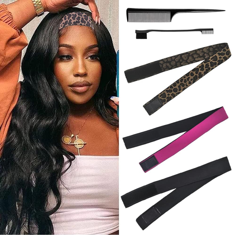 Elastic Bands Set for Wigs and Lace Frontals - 3 pieces with Rat Tail Comb, Edge Brush, Melting Band for Laying Edges and Keeping in Place