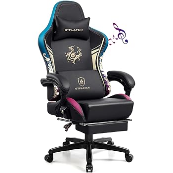 GTPLAYER Gaming Chair with Bluetooth Speakers & Footrest, Black