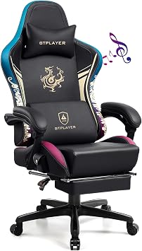 GTPLAYER Gaming Chair with Bluetooth Speakers and Footrest, Ergonomic Computer Chair Heavy Duty High Back Lumbar Support Home Office Chair Black