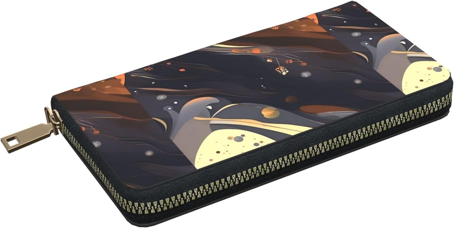 Dark Medium Unisex Long Microfiber Leather Wallet With Metal Zipper For Office Travel Dating Gifts