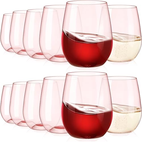 Miniatura 1 de Tioncy 12 copas de vino sin tallo, de plástico de colores, reutilizables, copas de vino irrompibles para fiestas, copas de vino para interiores y
