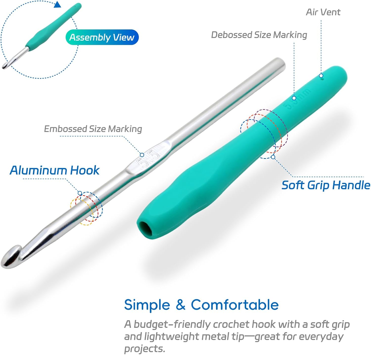 9PCS Ergonomic Crochet Hooks Set by Flickzo – Aluminum Crochet Hook Set with Soft Silicone Handles (2-6mm), Crochet Kit for Beginners with Crochet Tools & Knitting Accessories thumbnail