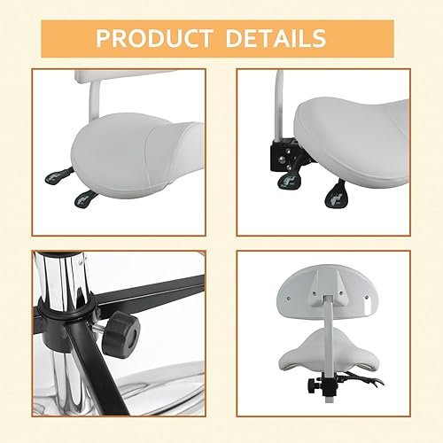 Miniatura 7 de Silla de montar con reposapiés de apoyo trasero, resistente (350 libras), silla giratoria hidráulica ajustable para salón, spa, belleza, masaje,