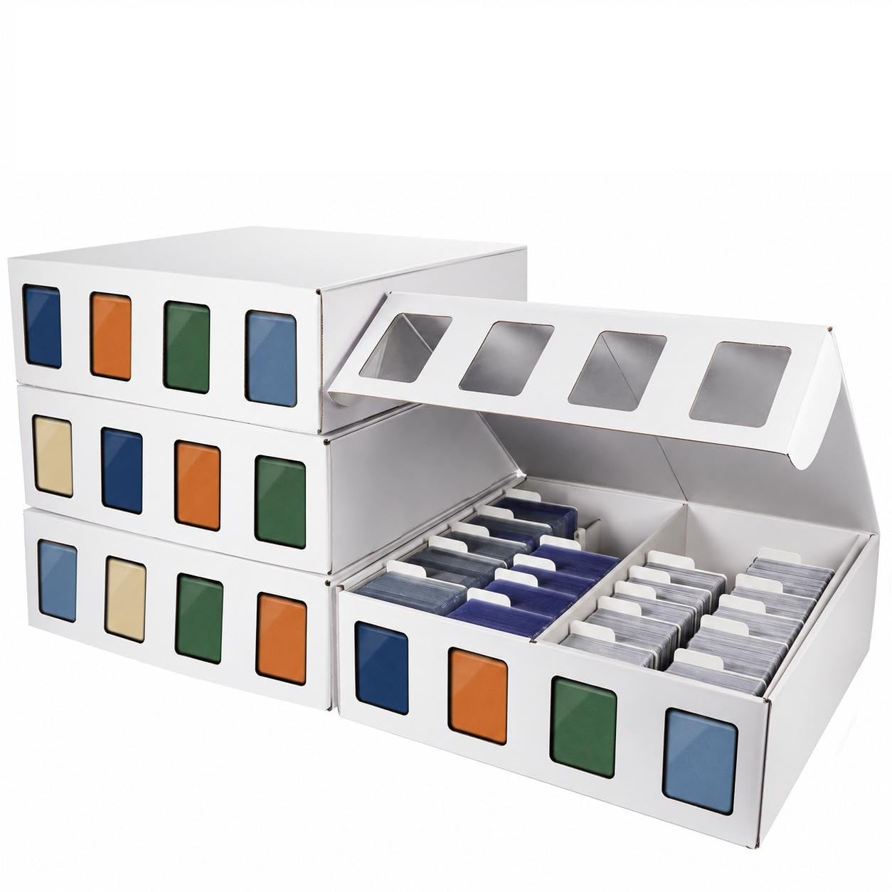 AFIING Trading Card Storage Boxes, 4Pack, 4-Row Sports Card Organizers