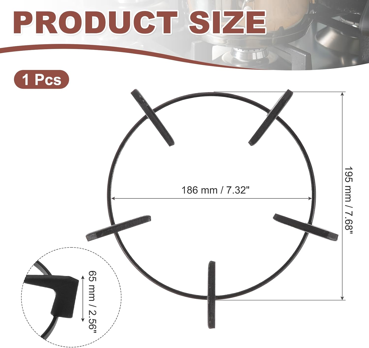 PATIKIL Wok Ring for Gas Stove, 7.3 Inch Cast Iron Gas Stove Rack Wok Support Ring Drop-In Stand Brackets Replacement Accessories for Home Kitchen Burner, Black