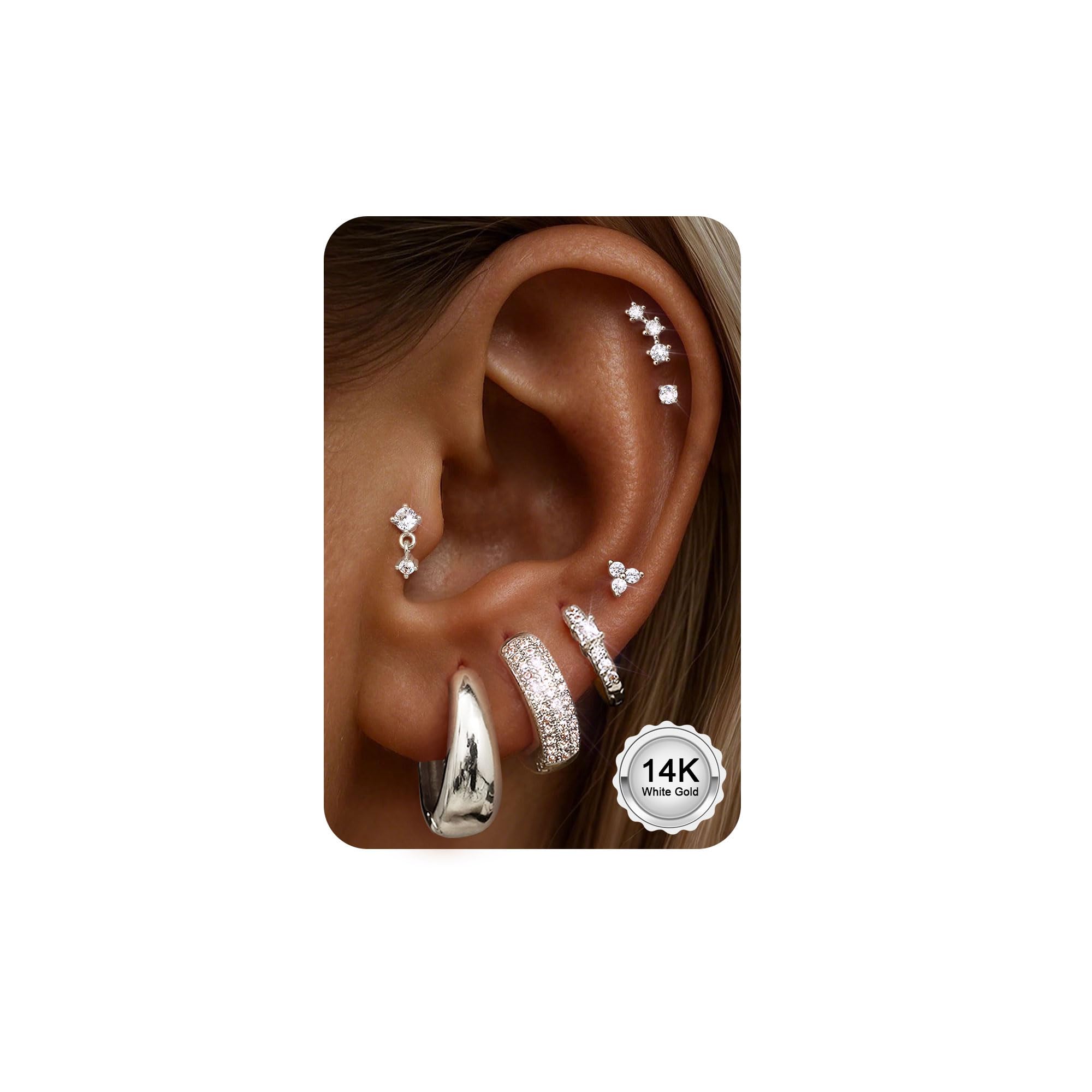 CASSIECA 7Paia Orecchini Cerchio Oro Argento Piercing Orecchio Acciaio Chirurgico Orecchini Anallergici Donna Piercing Helix Trago per Fori Multipli