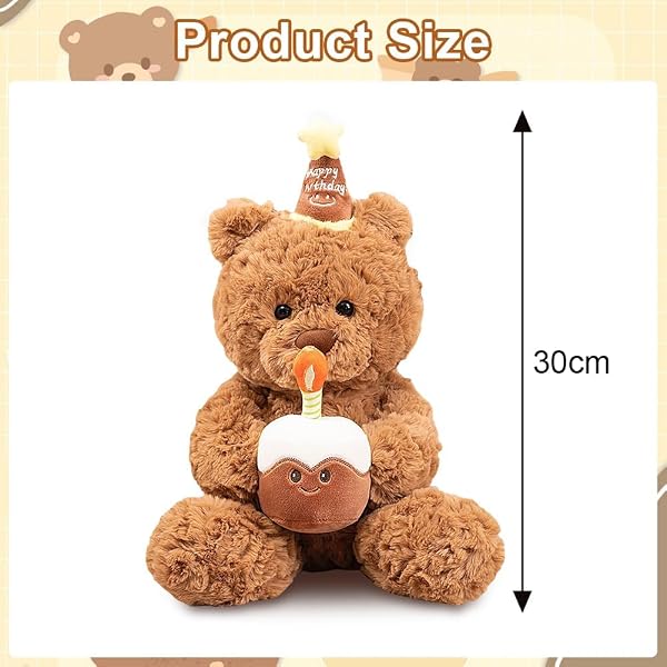 30cm Ours en Peluche Doudou NounoursOurs en Peluche Happy Birthday avec Gâteau et Bonnet d'anniversaire Saint-Valentin pour Enfants Filles Garçons Petite Amie - 2