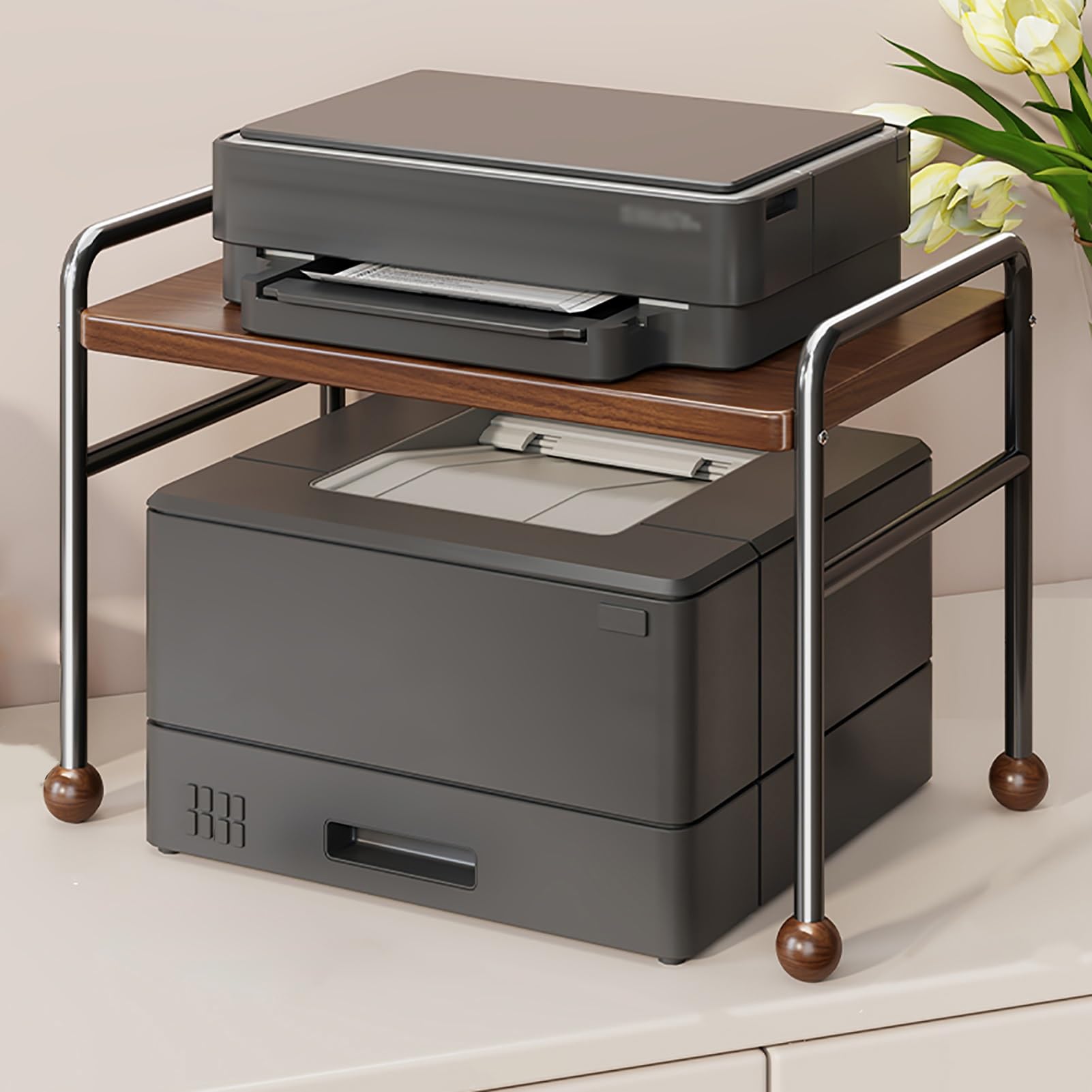 Mesa Impresora para Escritorio, Pequeño Mesa para Impresora, Estante para Trituradora de 2 Niveles(Black,50x35x40cm/20x14x16in)