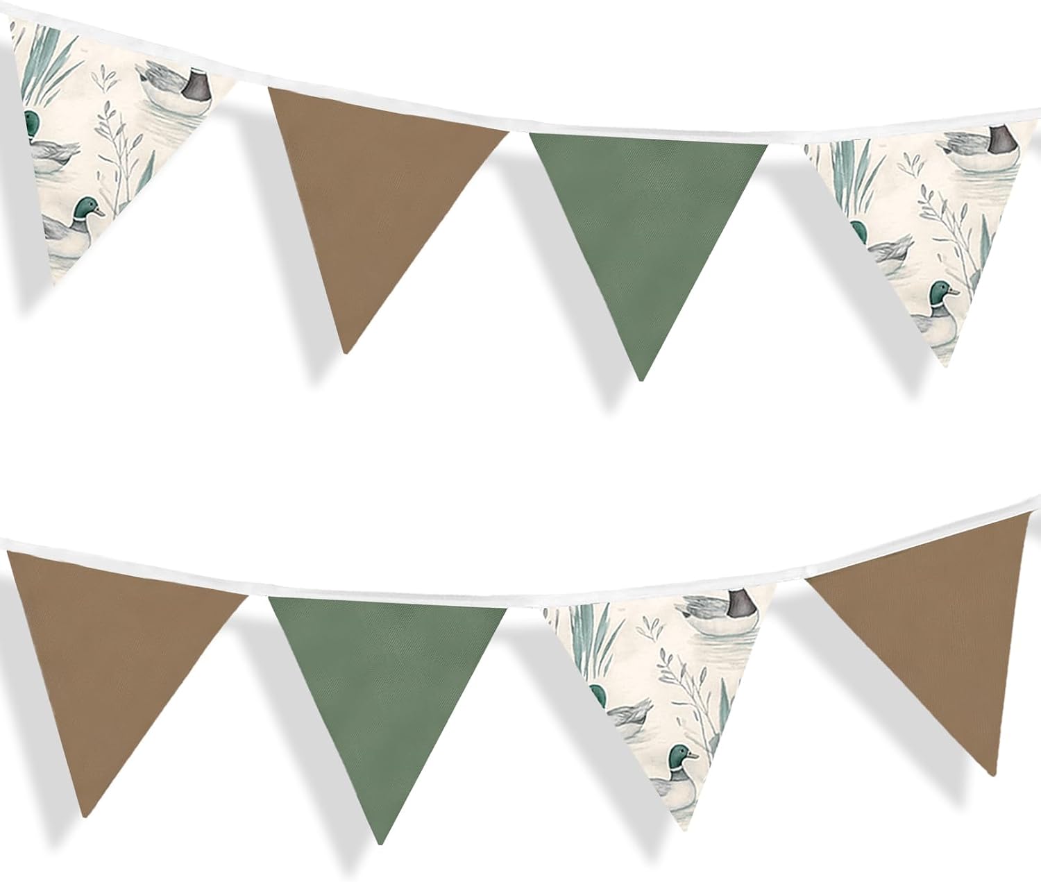 Moukeren 2 pcs Farmhouse Mallard Duck Banner Green and Brown Ducks, Mallard Duck Nursery Decor, Hunting Birthday Party Decorations Fabric Bunting Garland for Baby Shower Nursery Room Decor