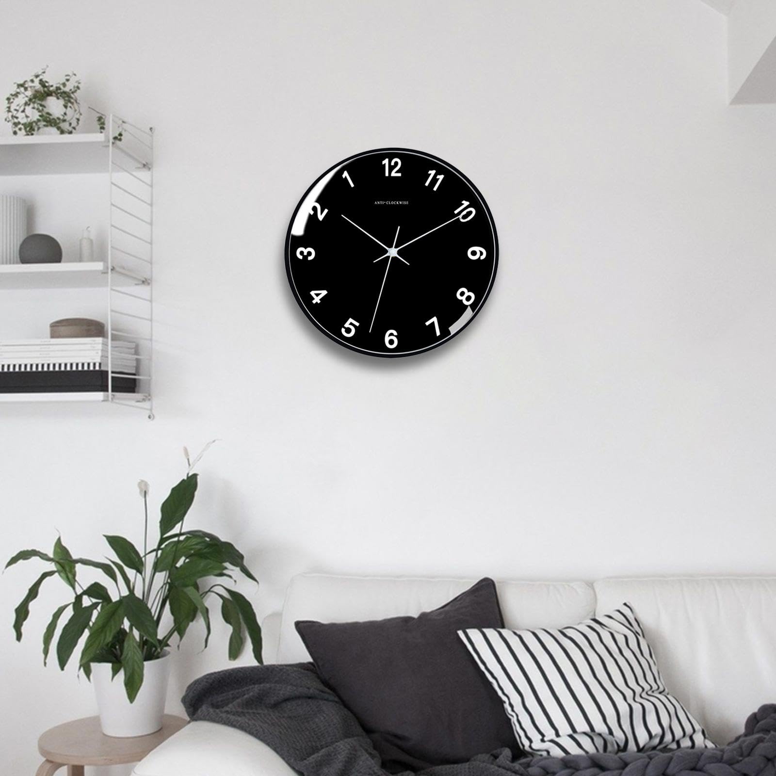 Orologio da Parete, Orologio inverso, Orologio da Parete in Senso antiorario, Decorazione Artistica da Parete, 12" per casa, Ufficio, Cucina, Soggiorno, Stile A