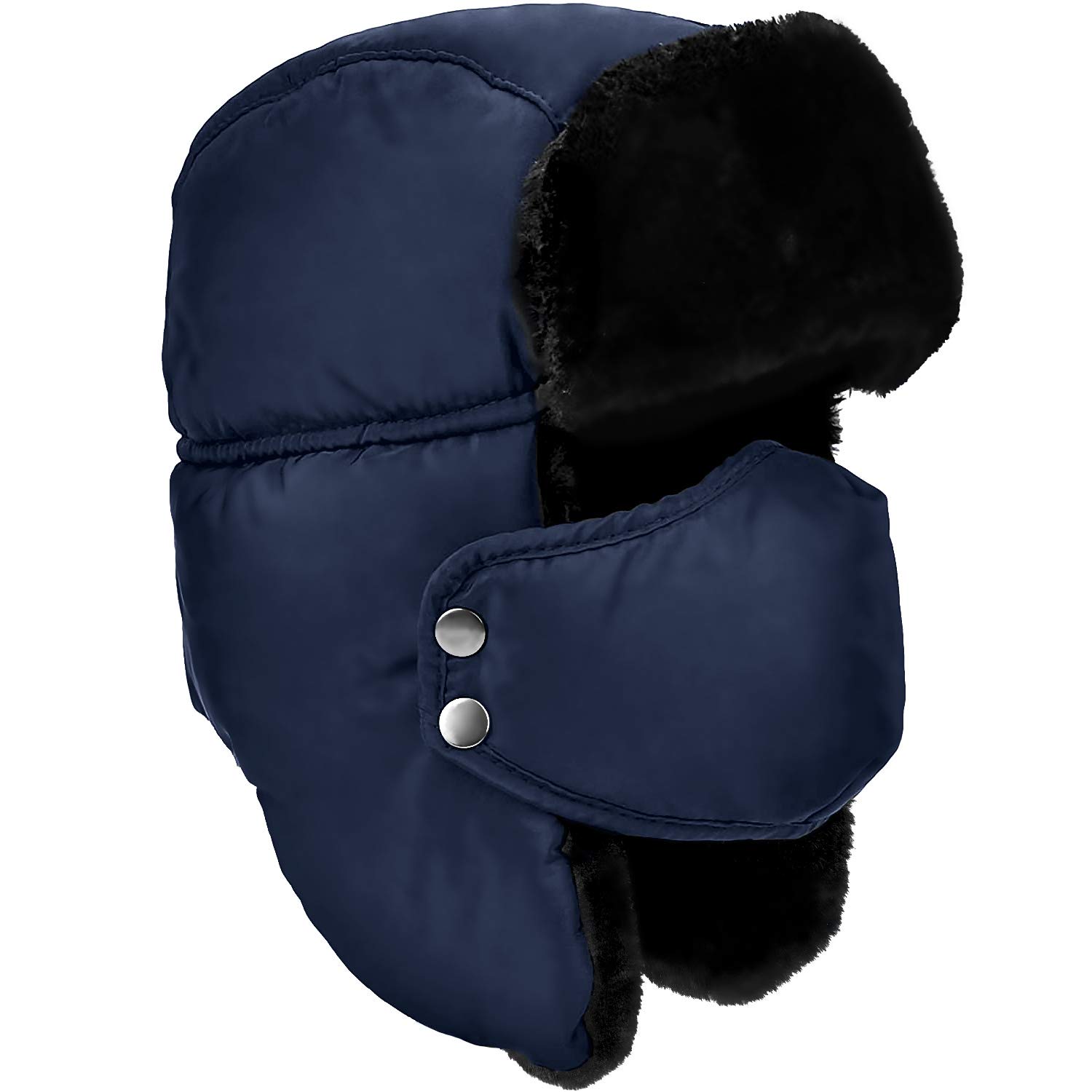 Doxhaus Men's Navy, Black Fur Unisex Winter Ear Flap, Trooper, Trapper, Bomber Hat, Keeping Warm While Skating, Skiing Other Outdoor Activities, Navy Blue(Size: One Size)