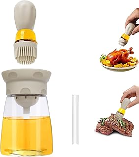 Oil Dispenser Bottle with Brush - 2 IN 1 Glass Olive Oil Storage and Container with Silicone Basting Brush for Kitchen BBQ Grilling Baking and Cooking, T-OB22, Grey