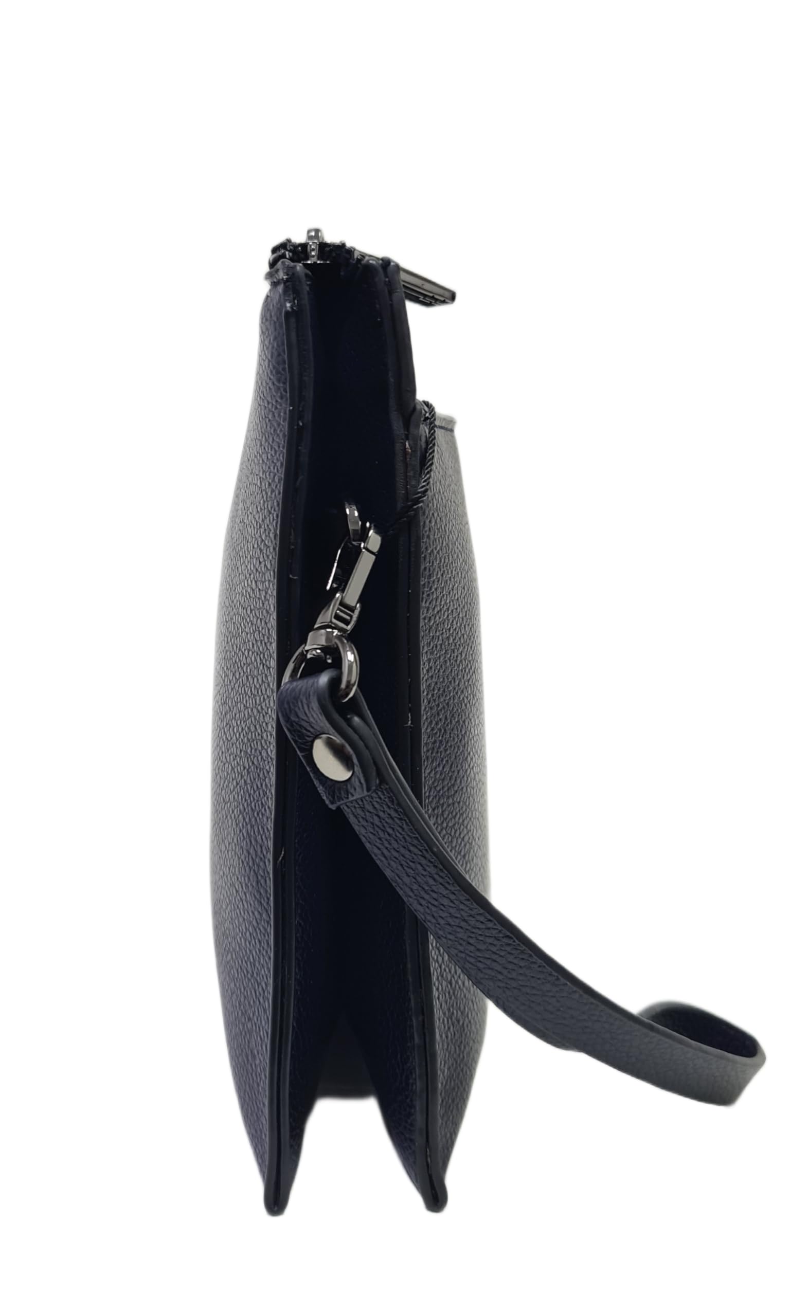 Pierre Cardin Borsello Pochette a Mano in Pelle Sintetica, Nero, Blu e Marrone, con Manico Rimovibile, Dimensioni 27x17X3 cm ART. 13 Stampa Logo a Fuoco sul Frontale