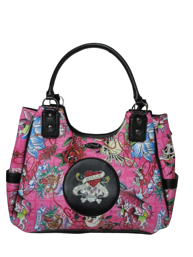 ED HARDY LOVE KILLS SLOWLY PINK SHOULDER BAG TOTE