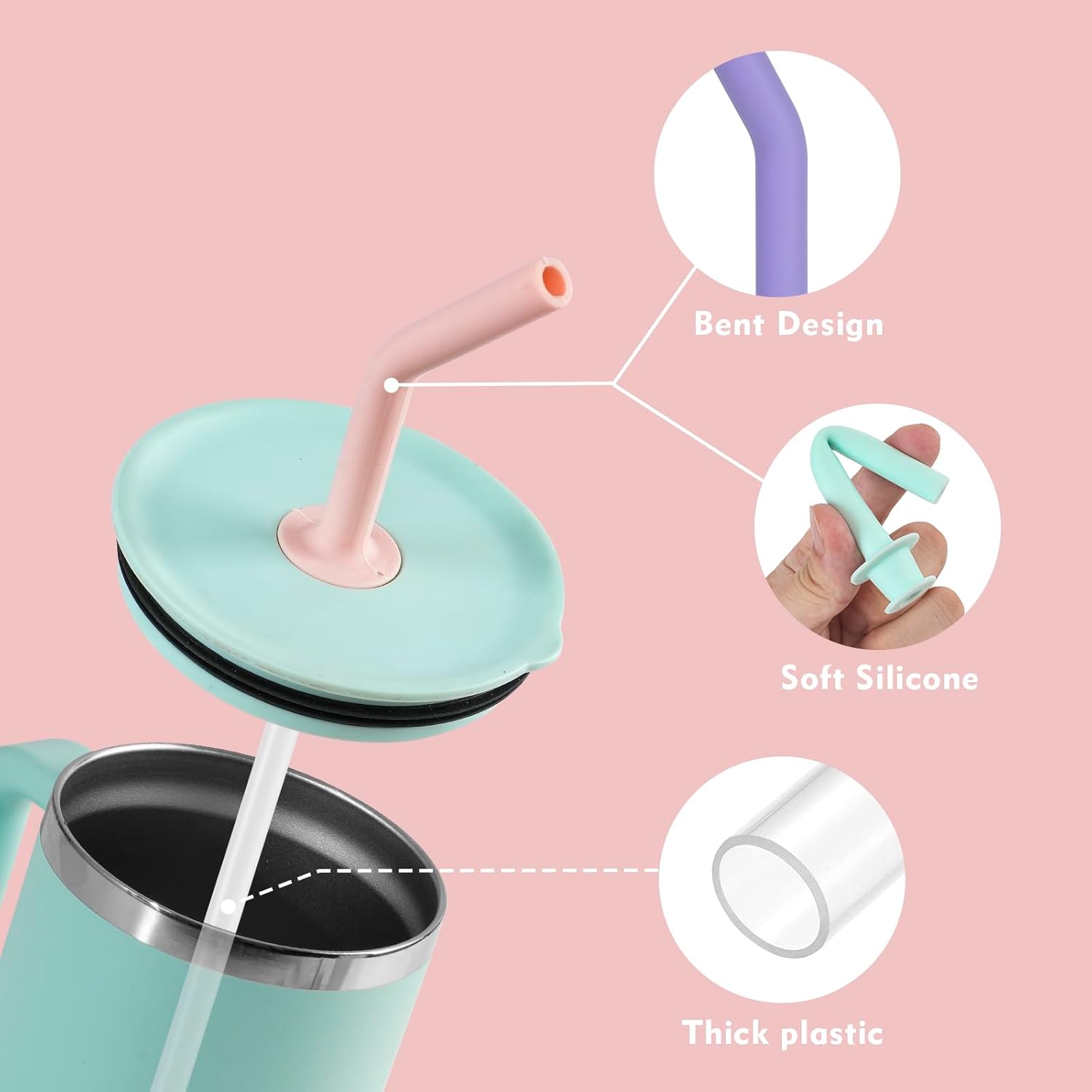 Press in Straw compatible with HydroFlask Tumbler - Silicone Straw Tips & Replacement Straws for Hydro Flask 20-40oz (4 pcs, Multi-color) - Image 6