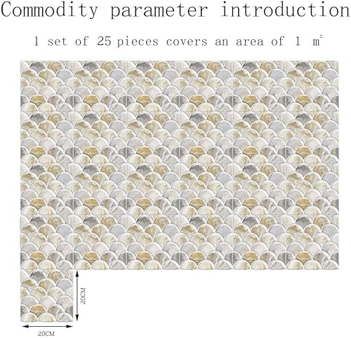 Miniatura 4 de Lukery 25 hojas de azulejos de despegar y pegar, impermeables, contra salpicaduras para cocina, escamas de peces 3D, azulejos autoadhesivos,