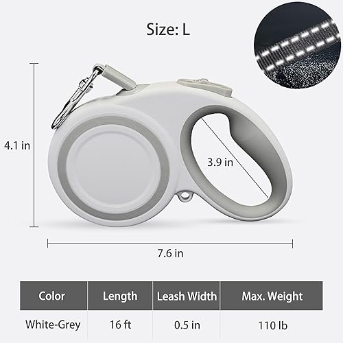 Miniatura 6 de Correa retráctil para perro, cinta de nailon reflectante resistente de 16 pies de largo, hasta 110 libras, freno con una sola mano, cerradura, cinta