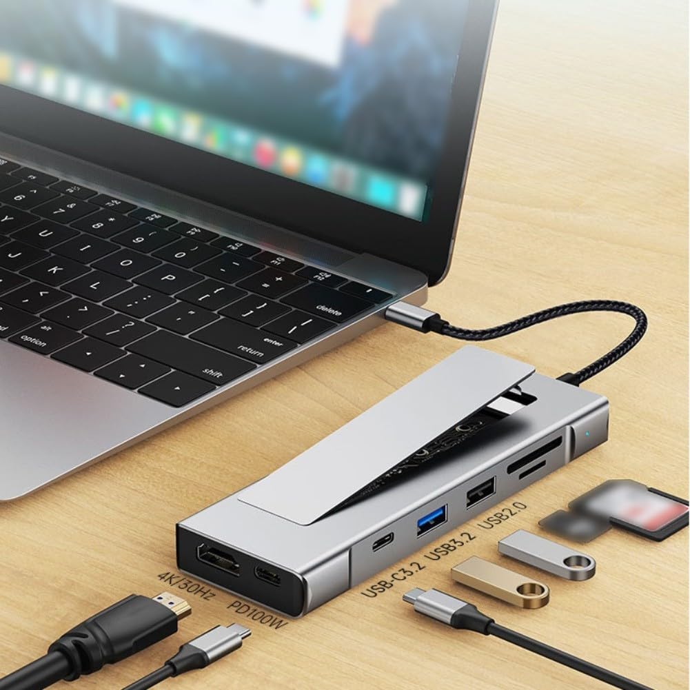 Hub USB C M.2 SSD Enclosure 10Gbps ad alta velocità trasferimento dati adattatore multiporta in alluminio con Ethernet per doppio display