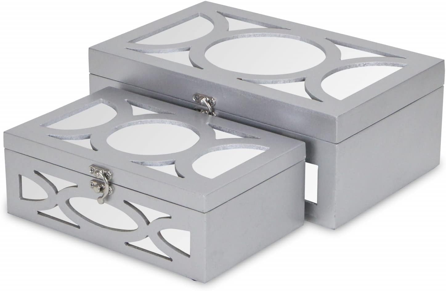 HomeRoots Set of Two Silver Mirrored Glass And Wood Box With Lid