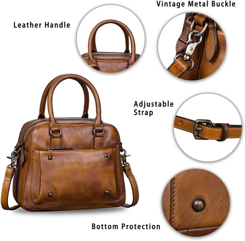 Genuine Leather Satchels for Women Top Handle Bags Handmade Vintage Crossbody Bag Purses Shoulder Bag - Image 6