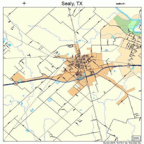 Large Street &amp; Road Map of Sealy, Texas TX - Printed poster size wall ...