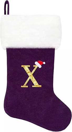 Miniatura 98 de Medias de Navidad con monograma de terciopelo rojo de 20 pulgadas con puño de felpa súper suave blanca, medias de Navidad bordadas personalizadas