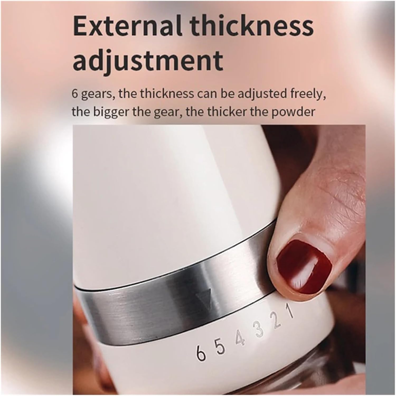 Manual Coffee Bean Grinder Portable Stainless Steel Crank Handle Ceramic Grinding Core 6 Gears Kitchen Tool(White)