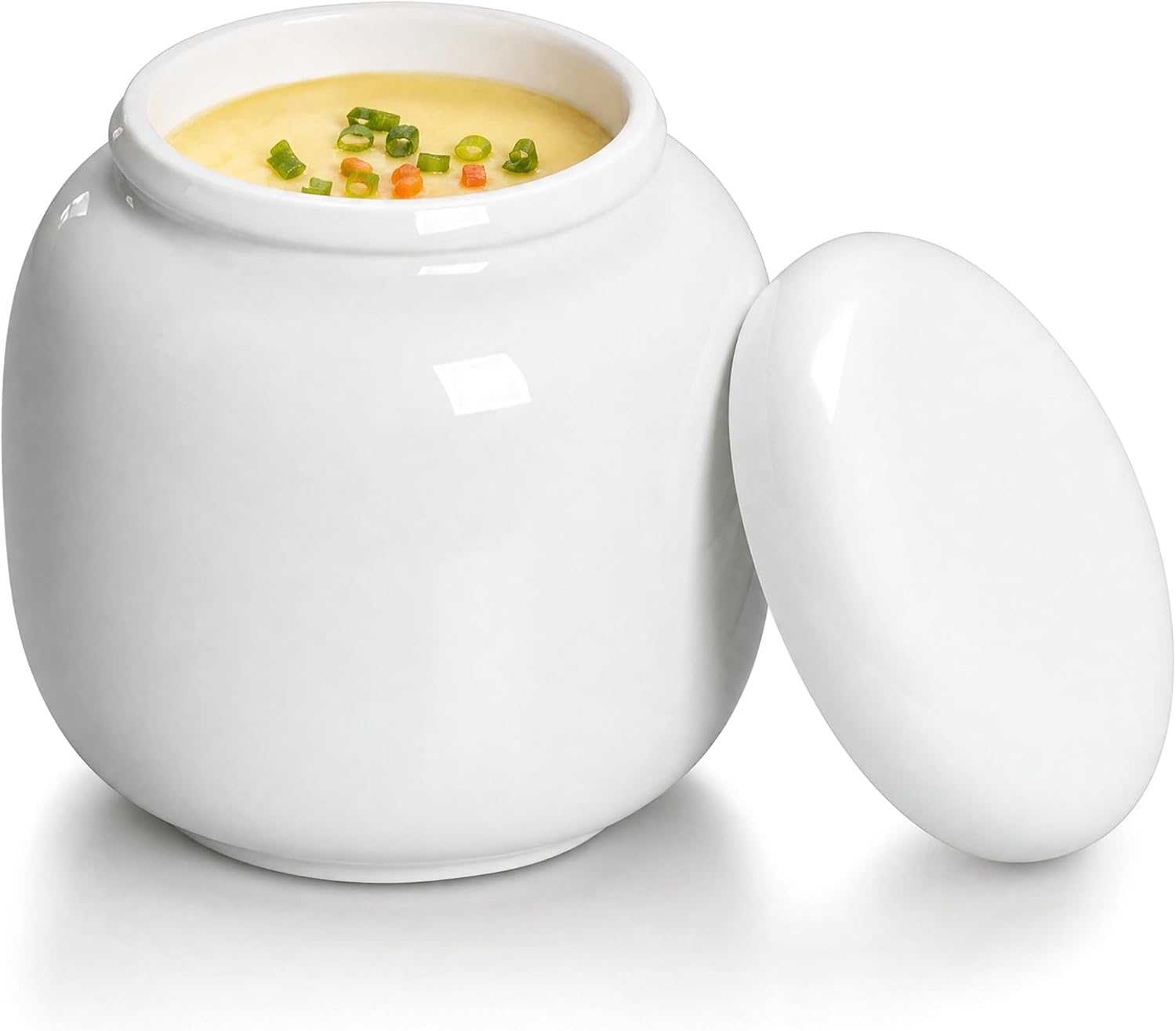 Coddled Egg Cups, 330ml Ceramic Egg Cooker With Lid, White, 3.46x3.94 Inch