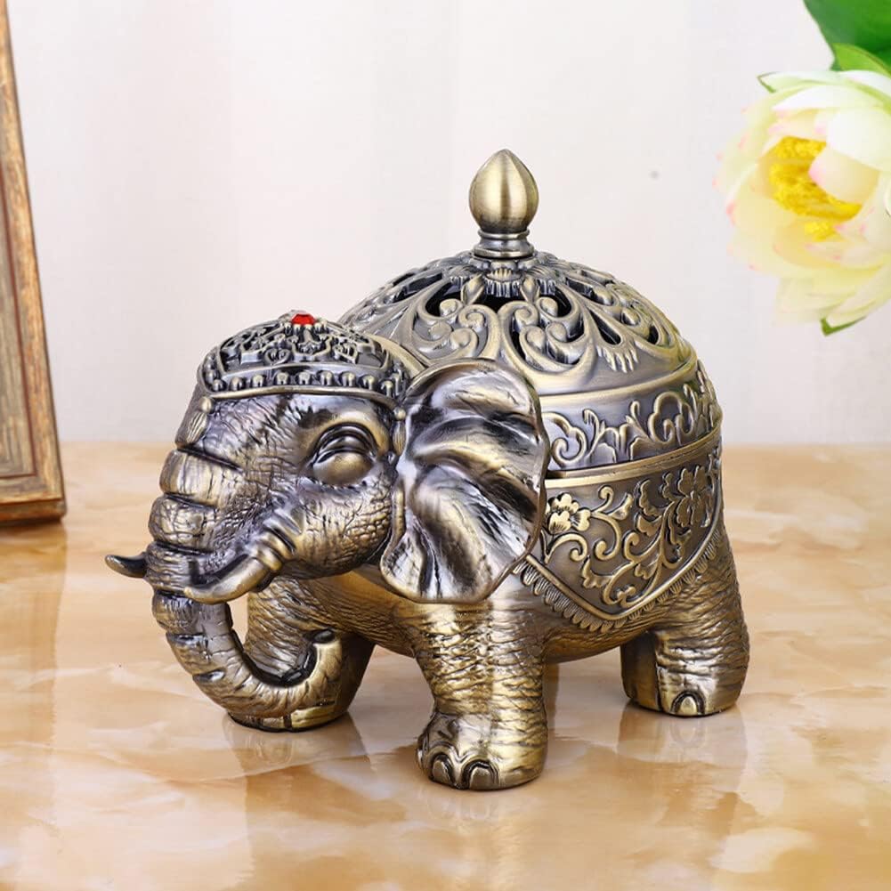 Incense Burner, Metal Elephant Incense Burner, Vintage Cone Coil Incense Burner with Lid,Decorative Incense Burner for Home Office