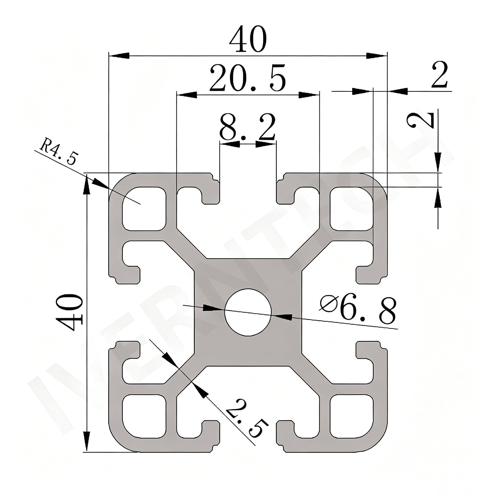 Iverntech 1 pieza de 1000 mm 4040 Perfil de extrusión de aluminio negro con ranura de 8 mm de la serie 40, estándar europeo, anodizado, para impresora 3D y máquina láser de grabado CNC DIY