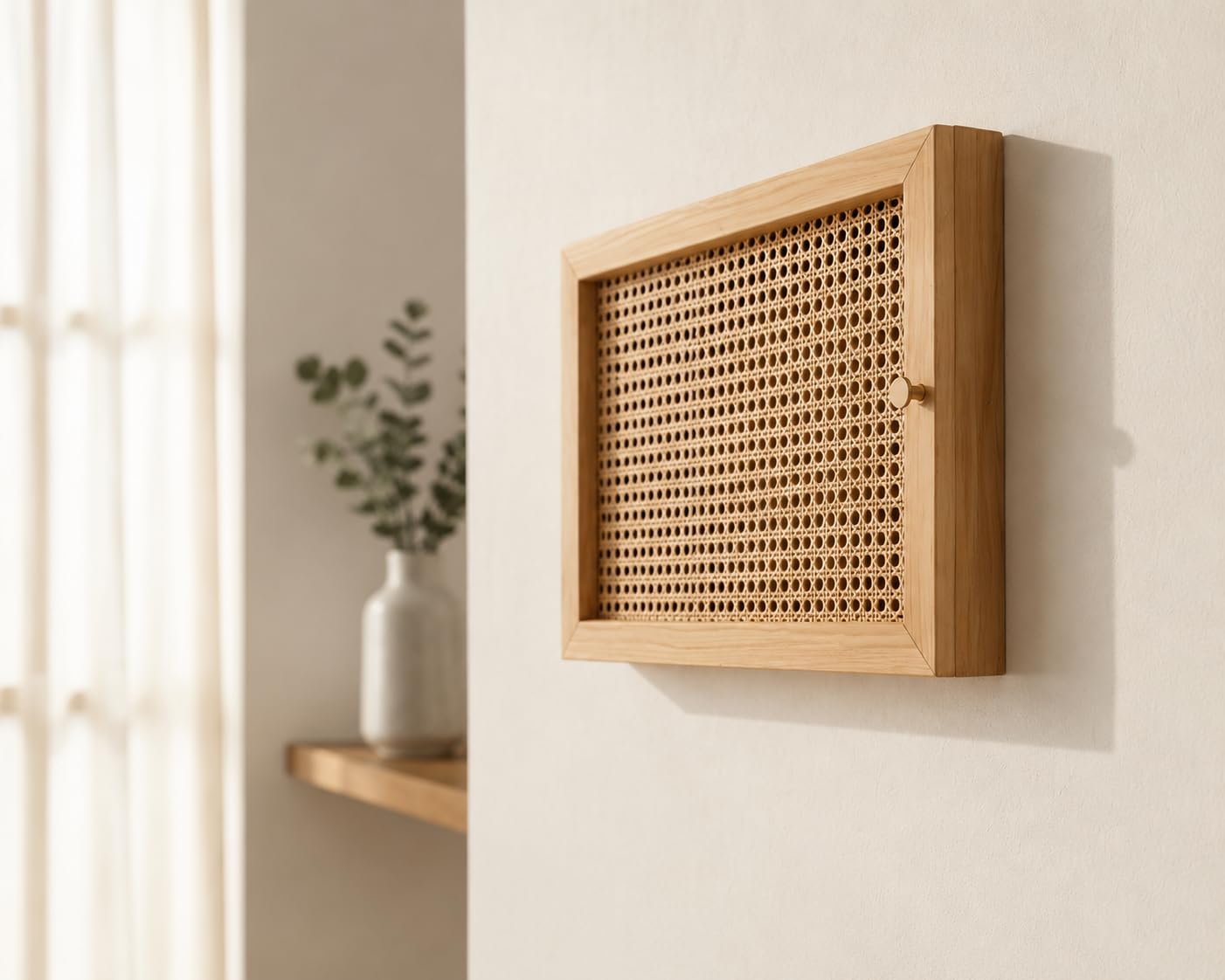 Tapa cuadro eléctrico decorativo, Contador Luz Decorativa de madera y ratán Cuadro para Tapar Cuadro Eléctrico Caja contador Eléctrico Cubre Contadores de Luz tapa para Cuadro de Luces 41×25×4 cm