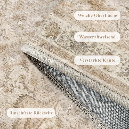 PureCozy Vintage Teppich Wohnzimmer Waschbarer 240x300cm Beige Teppiche – Ansicht 7