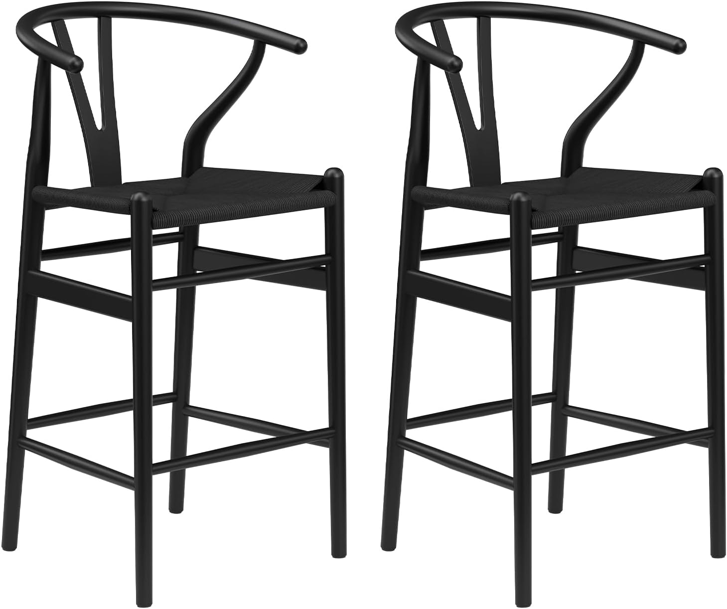 STARY Wood Counter Stool, Solid Wood Frame with Handwoven Rope Seat, Rustic Farmhouse Bar Stool for Kitchen Island and Dining Counter