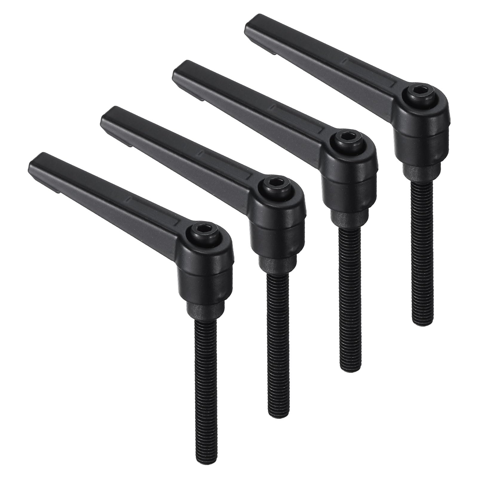 uxcell 4pcs Clamping Lever Handles, M6 x 50mm Black Oxide Carbon Steel Threaded Male Stud, Adjustable Handles Locking Quick Release Ratchet Push Button Bolt Knobs, Black