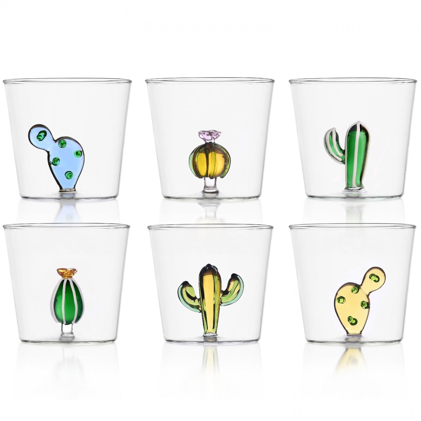 Ichendorf Milano Set of 6 Tumblers, Desert Plants Collection, 35 cl Borosilicate Glass, Handmade