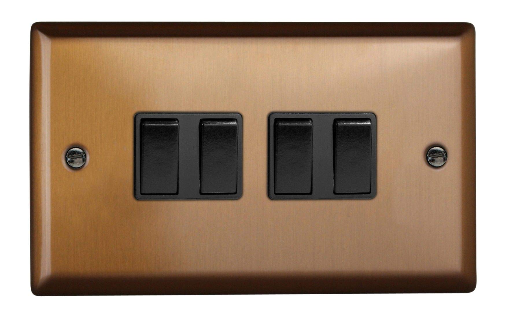 Varilight 4-Gang 10A 1- or 2-Way Rocker Switch (Twin Plate) Brushed Bronze