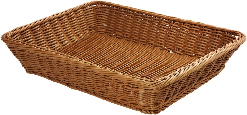 17.7" Poly-Wicker Bread Basket,Woven Tabletop Food Fruit Vegetables Serving Basket, Restaurant Serving,Brown