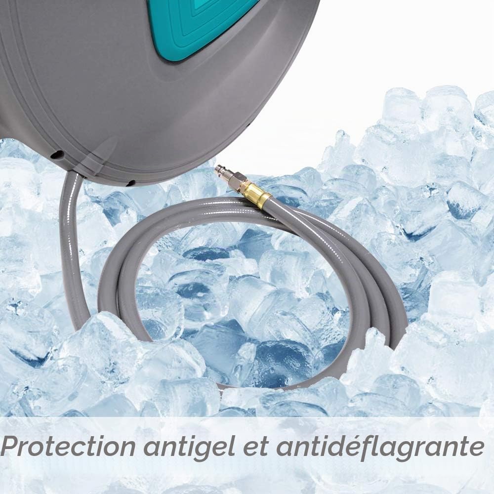 Aufun Bobine de tuyau à air comprimé de 20 m avec PVC - Enrouleur automatique de tuyau à air comprimé de 1/4", pivotant à 180°, boîte de tuyau murale avec support mural, tambour de tuyau à air
